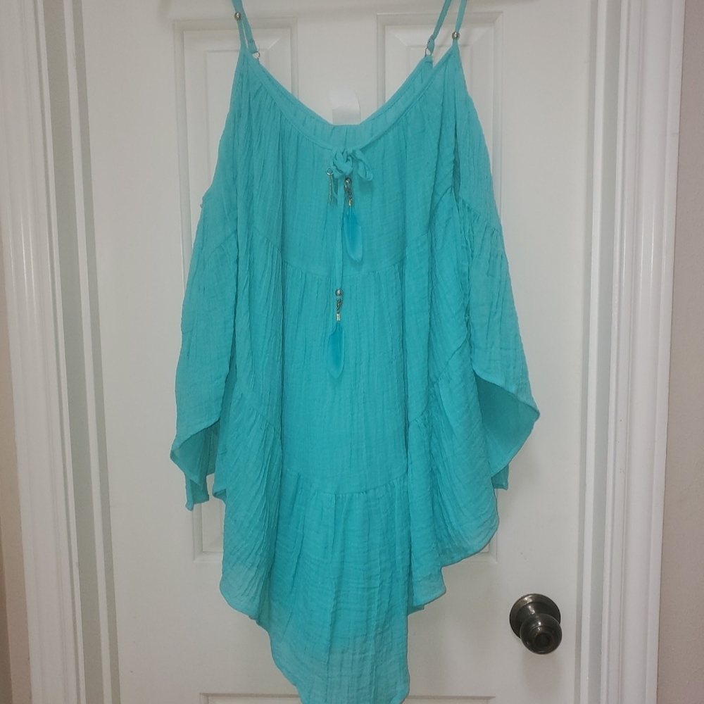Alessandra Rich Turquoise Off-Shoulder Blouse
